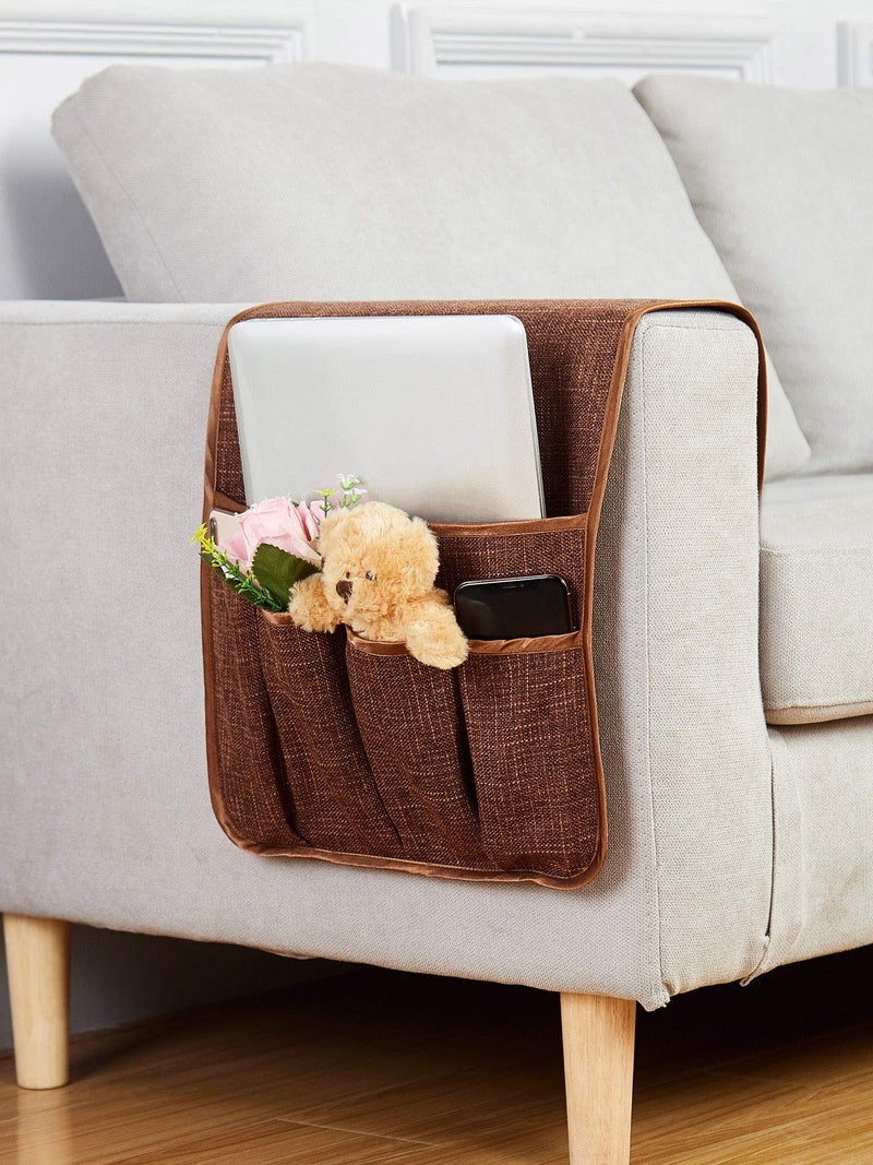 FLYILY Sofa Armrest Organizer Non-Slip Arm Chair Hanging Caddy Remote Control Holder for Magazine  Phone  Books  Glasses(Coffee 13in) - Image 3